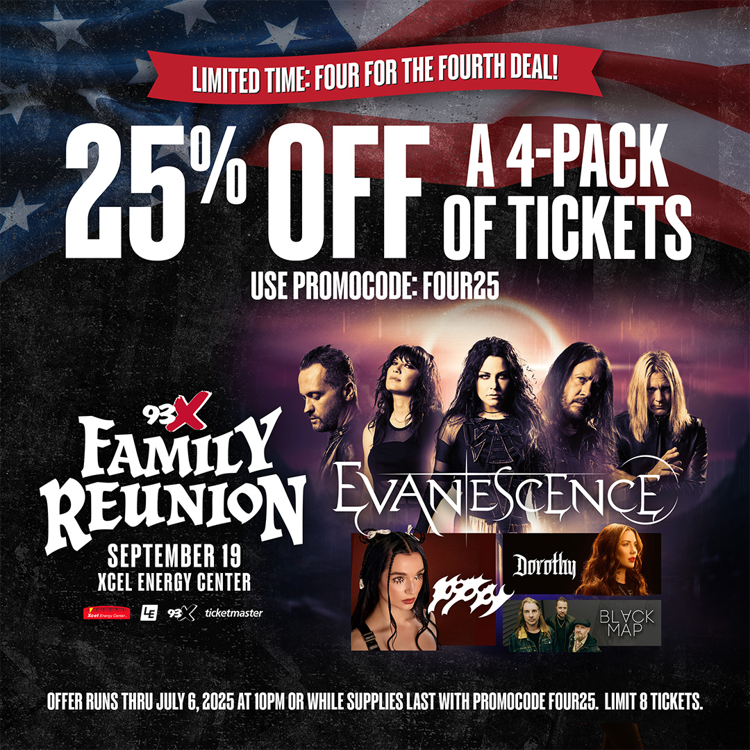 🔥 FOUR FOR THE FOURTH 🔥 

Grab 4 <a href="/93XRadio/">93XRadio</a> Family Reunion tickets and take 25% OFF with code FOUR25. This is your crew’s all-access pass to chaos — for less.

🎟️: bit.ly/45EHZjk
🤘 Offer ends 7/6 @ 10PM (or when they’re gone)

Don’t show up solo. Show up LOUD.