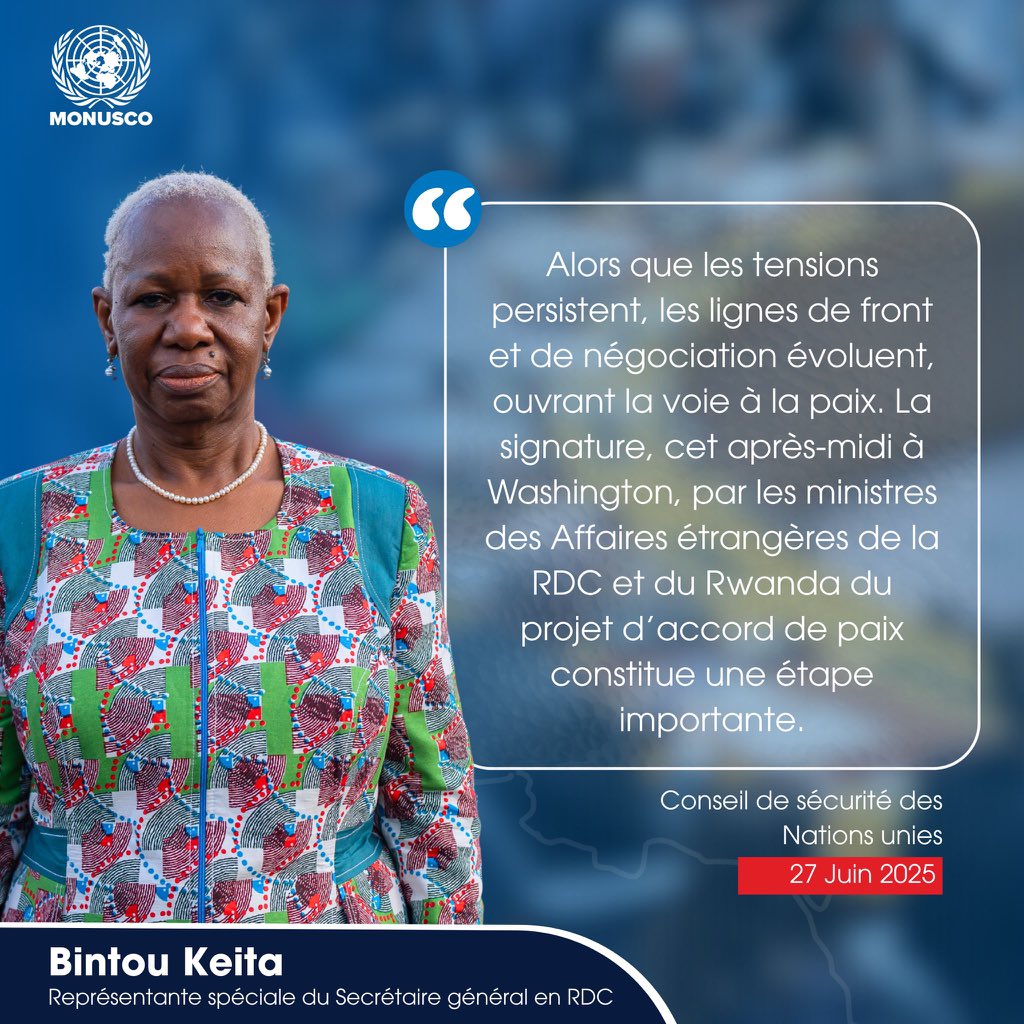 #RDC: “Alors que les tensions persistent, les lignes de front et de négociation évoluent, ouvrant la voie à la paix. La signature, cet après-midi à Washington, par les ministres des Affaires étrangères de la #RDC et du #Rwanda du projet d'accord de paix constitue une étape