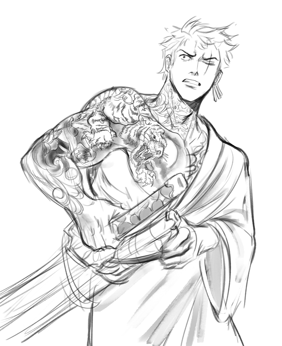 enchannw's tweet photo. zoro with tattoos scribble https://t.co/XYoylGADYH