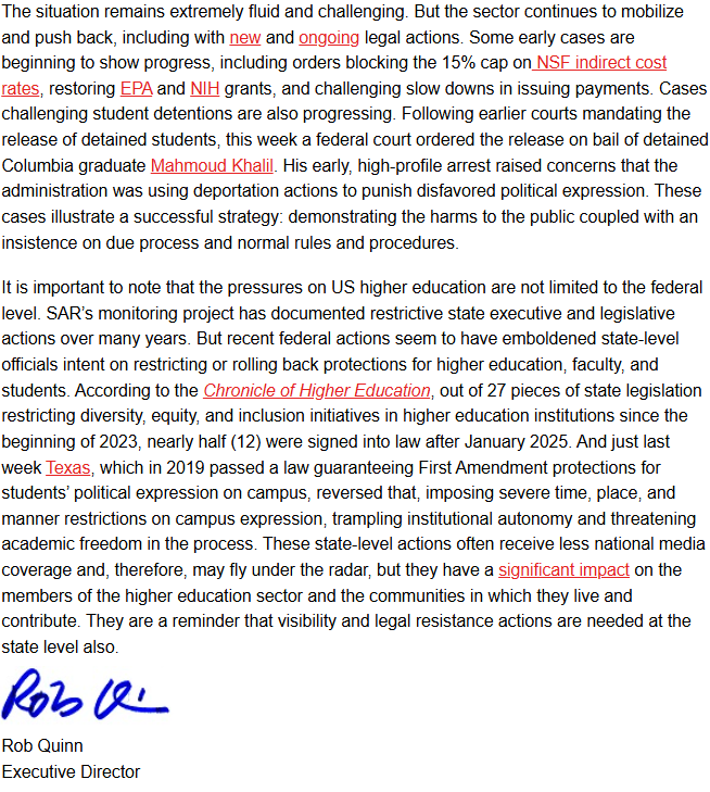 Scholars At Risk (@scholarsatrisk) on Twitter photo The latest edition of SARās US Bulletin is out now! <a href="/RobQ_SAR/">Robert Quinn</a> details progress in new and ongoing legal cases for the #highered sector, but also emphasizes the need for continued vigilance on the state, not just federal, level. Read more: prod.cdn.everyaction.com/emails/van/EA/⦠The latest edition of SARās US Bulletin is out now! <a href="/RobQ_SAR/">Robert Quinn</a> details progress in new and ongoing legal cases for the #highered sector, but also emphasizes the need for continued vigilance on the state, not just federal, level. Read more: prod.cdn.everyaction.com/emails/van/EA/ā¦