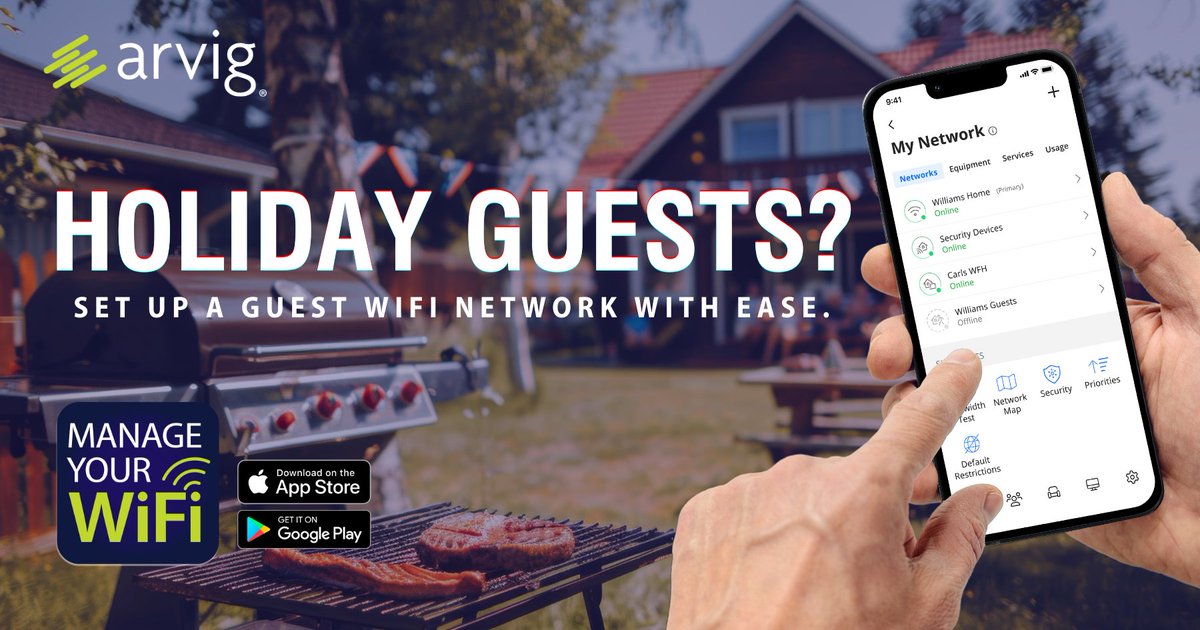 ArvigHQ's tweet image. 4th of July guests arriving? Give them easy, secure WiFi access! Setting up a guest network is a breeze with Arvig's Managed WiFi. 🎆🛜

Click to learn more: arvig.com/managedwifi

#FourthofJuly #GuestWiFi #ManagedWiFi #MobileApp #Arvig