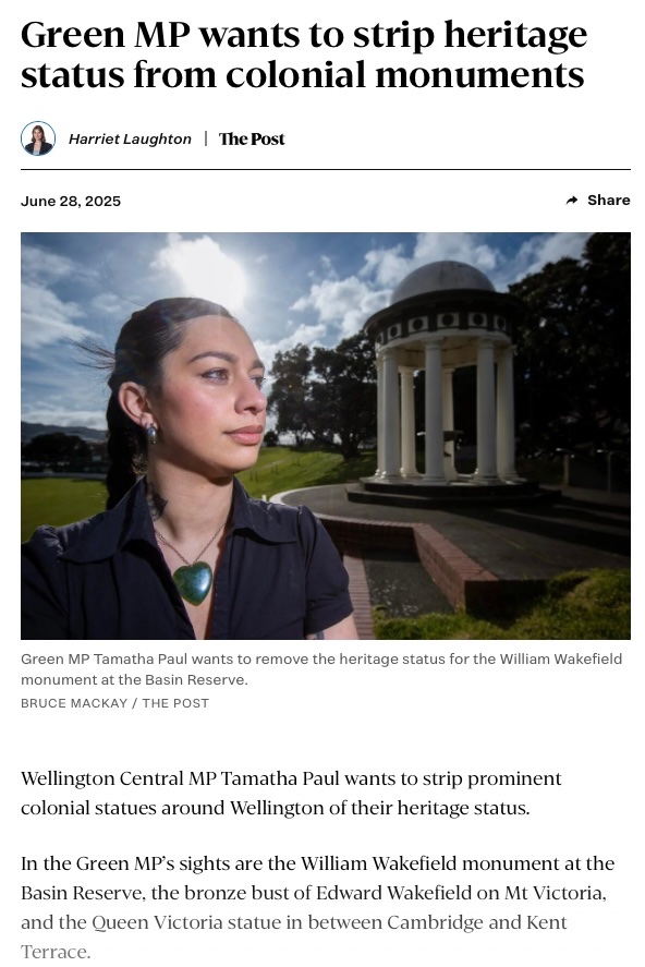 Abolish prisons, defund the police and now remove the statues.

Wellington central and Green Party MP Tamatha Paul, says the statues of  “thieving criminal colonisers” should not have heritage listings and had to go.

On Paul’s hit list is the statue of Queen Victoria which is