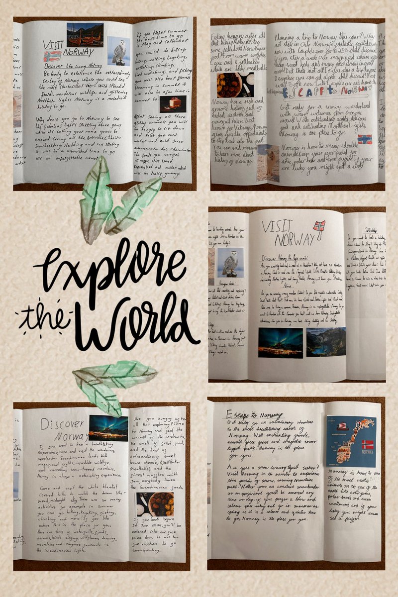 Year 5 have produced some incredible writing! Inspired by The Last Bear, we created persuasive travel brochures persuading people to visit the breathtaking landscapes of Norway. 🇳🇴 The results are outstanding - I couldn’t be prouder. #Norway #TravelBrochure #Writing