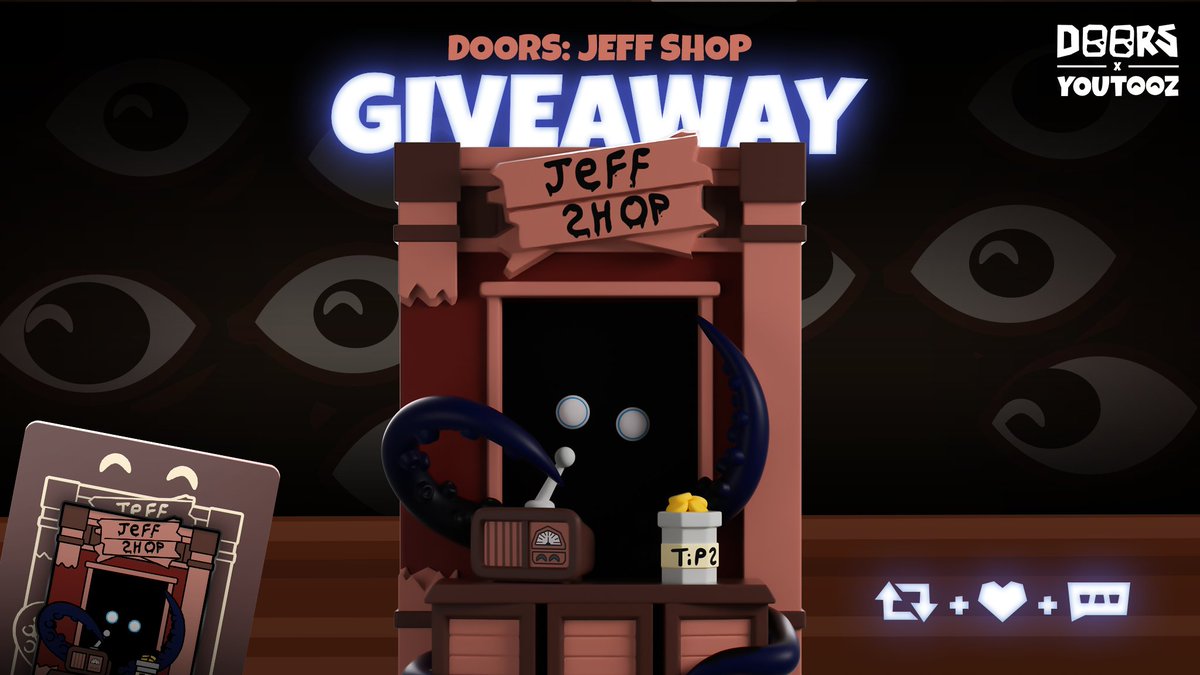 DoorsRoblox's tweet image. GIVEAWAY: want to win a free Jeff Shop @youtooz figure? retweet, like, and reply (with whatever)!
3 winners will be picked once it goes on sale on JULY 1st!! #RobloxDoors