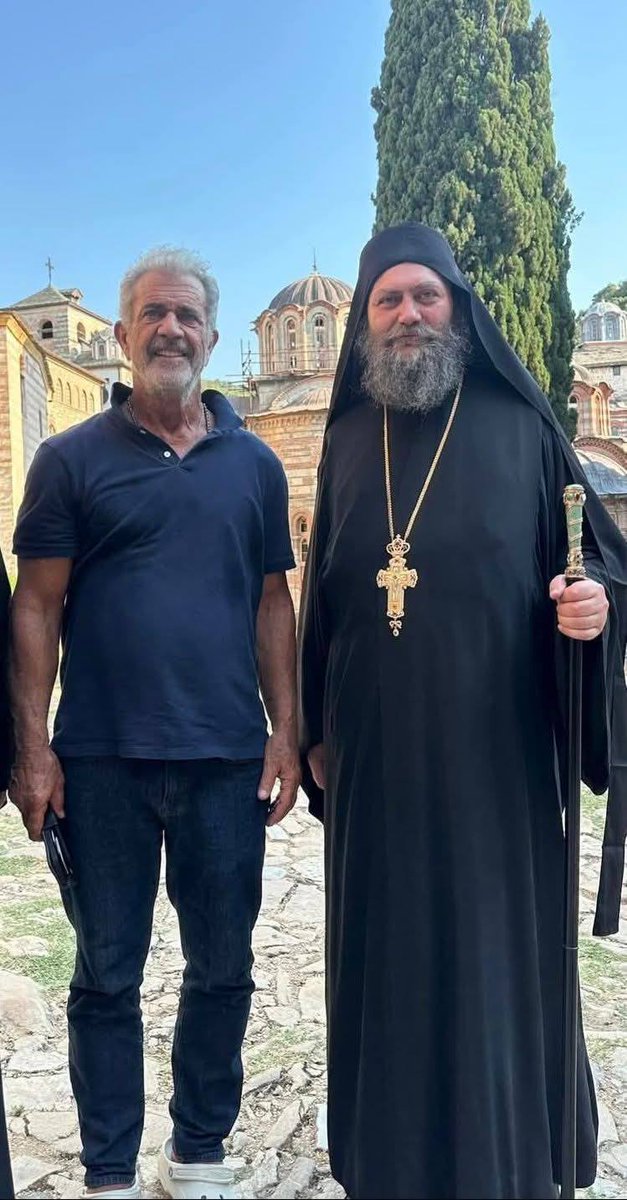 prezviteros's tweet image. The Australian actor and director Mel Gibson arrived today for a visit to Hilandar Monastery.