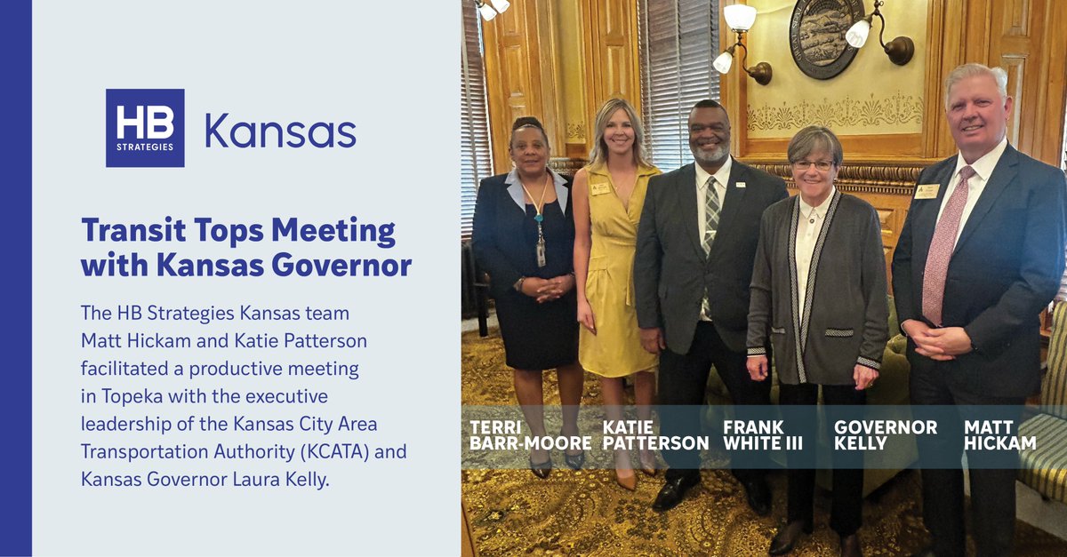 H_B_Strategies's tweet image. We are proud to represent the Kansas City Area Transportation Authority (KCATA) @RideKCTransit in Topeka and Washington, DC and our team in Kansas, Matt Hickam and Katie Patterson, recently facilitated an impactful day at the Kansas State Capitol for the KCATA leadership, Frank…