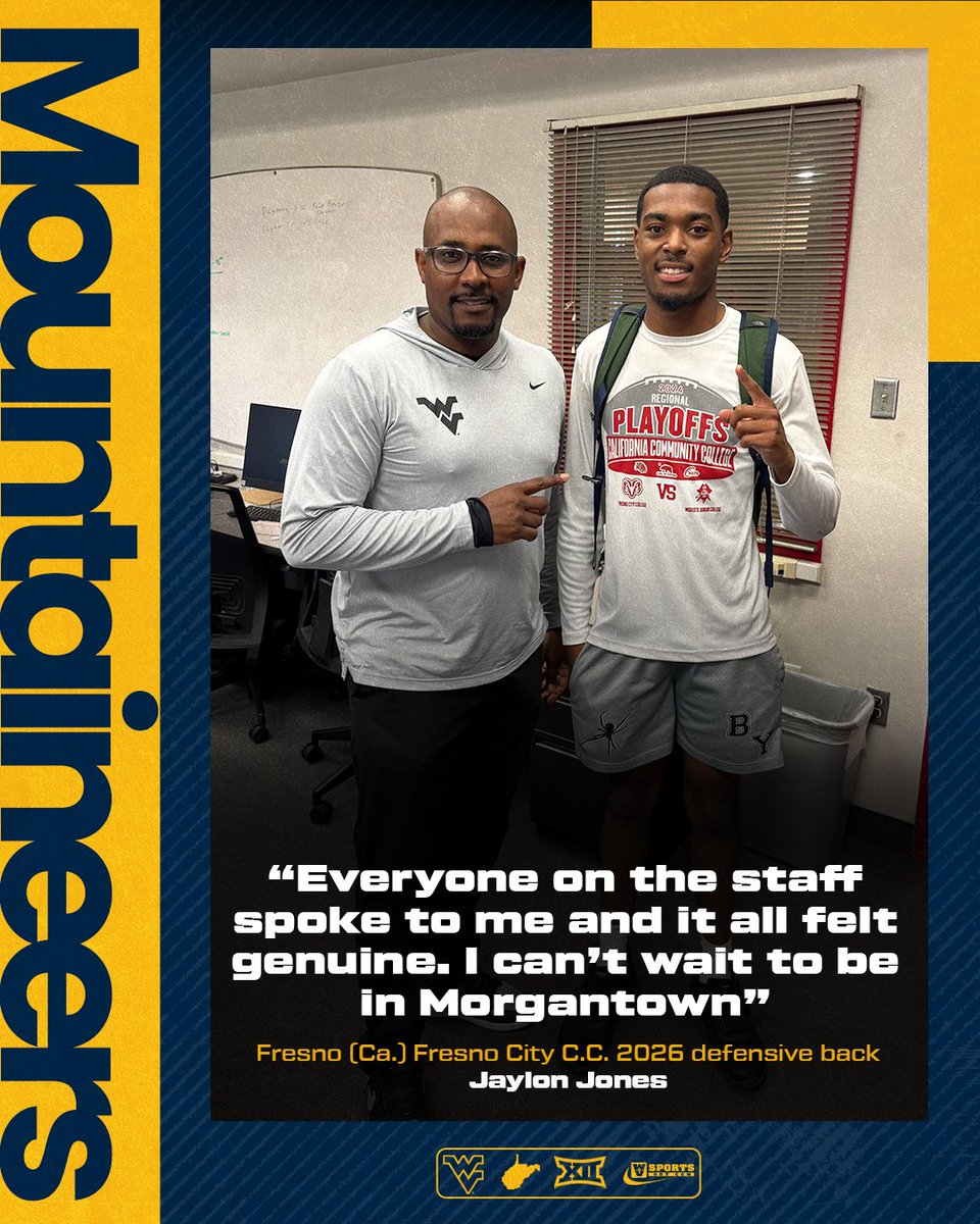 JUCO DB Jaylon Jones details why he chose #WVU, pointing to the staff's energy, a genuine feel on campus, and the chance to carve out a role in the secondary. #HailWV 

Read 👉 gowvu.us/z6v