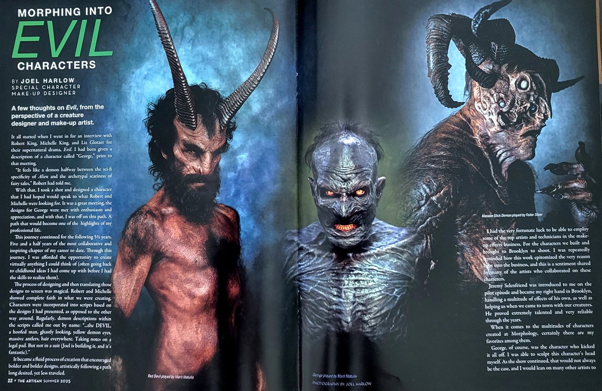 So cool to get a nod in the latest "Artisan" magazine for my work on "Evil". Many thanks to #MorphologyFX and #martimatulis for the opportunity, as well as all the other countless people behind the scenes that bring these magnificent creatures to life! I will be forever grateful.