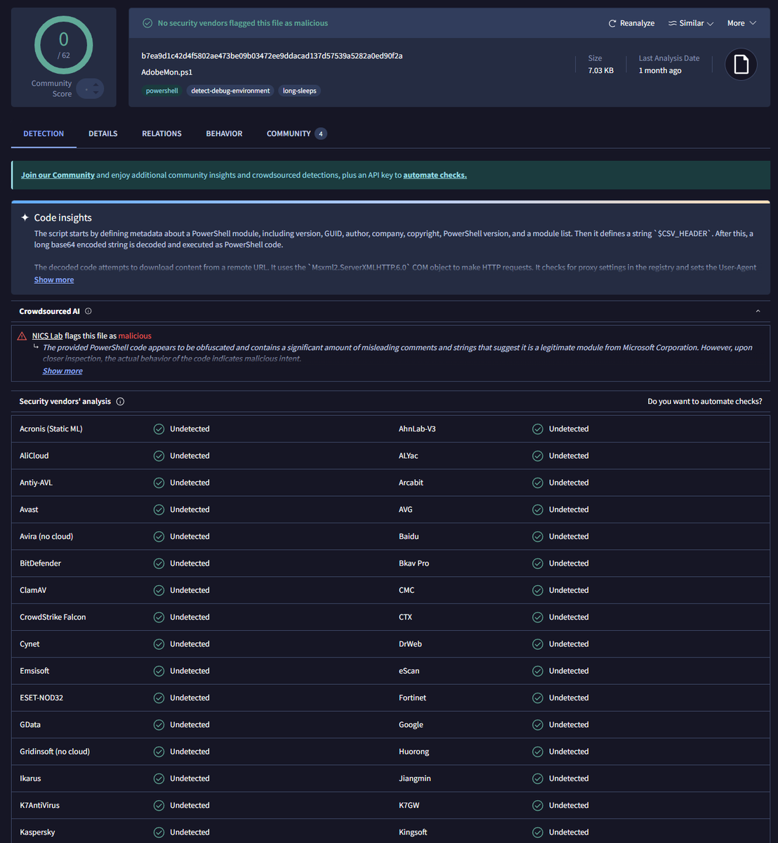 t3ft3lb's tweet image. APT #CloudAtlas FUD #PowerShower

AdobeMon.ps1
virustotal.com/gui/file/b7ea9…
virustotal.com/gui/file/0b5b5…
app.any.run/tasks/f95a54b2…

powershell -w 01 -Exec Bypass -enc [base64_payload]

URL: hxxps://gimnazija[.]org/dmvc.html/bopyrus40