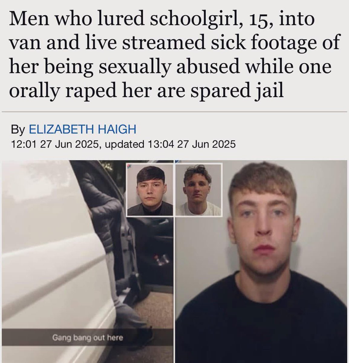 LeilaniDowding's tweet image. Tell me how they have no jail.!!!🤯🤯🤯🤯 WTF!!!?????

While Lucy Connolly got 31 months for a social media post.  

How is this poor child meant to just get on with life after this??. How do these men have no punishment?? Where’s the deterrent
