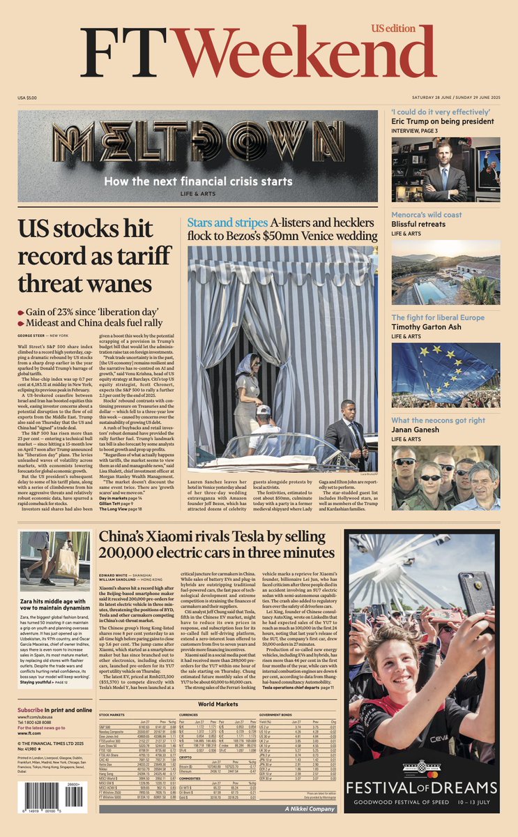Just published: front page of the Financial Times, international edition, Saturday June 28 on.ft.com/4kb7ufG