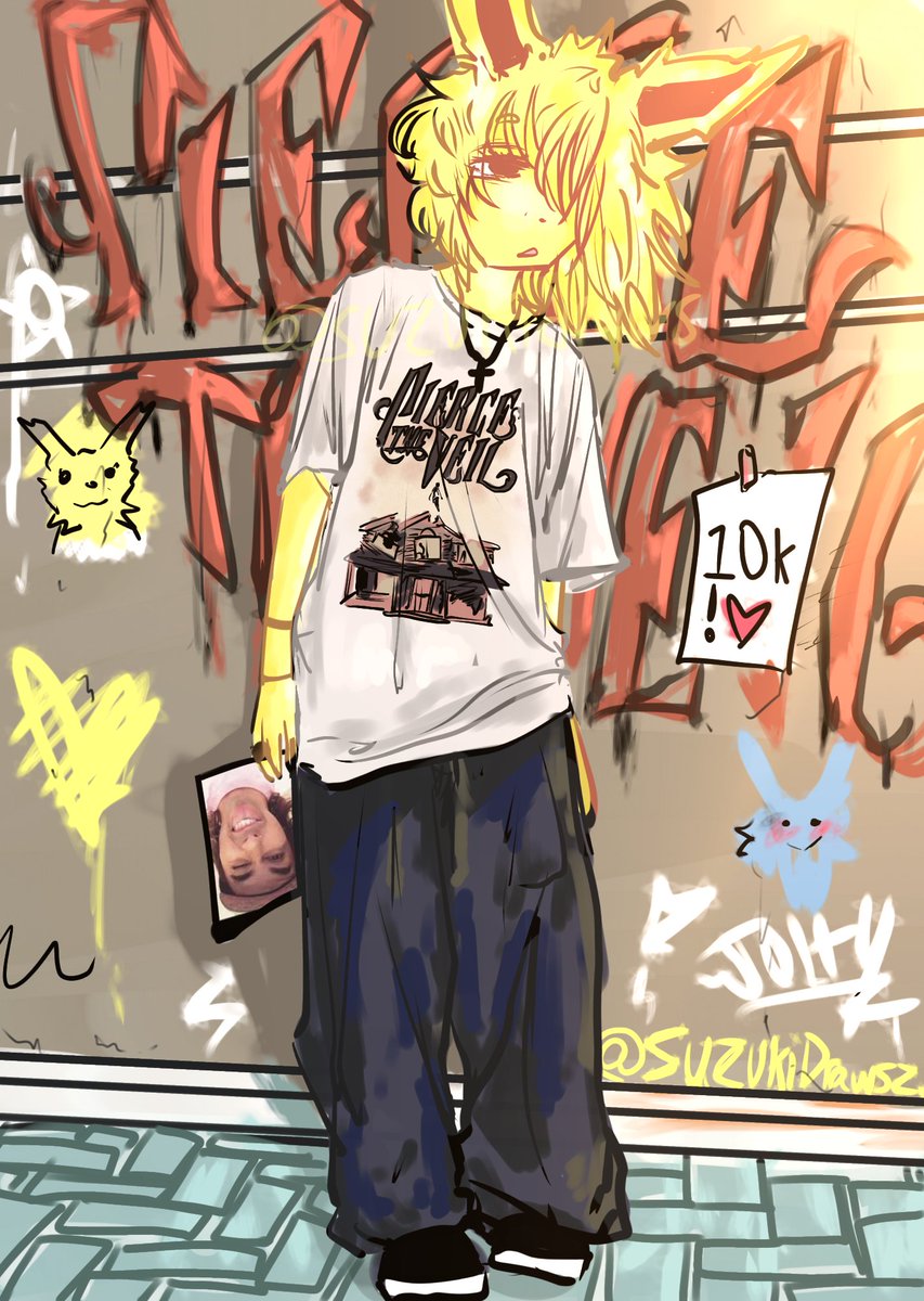 SuzuisF's tweet image. I doubt my fan base listens to PTV, but im going to their concert today&amp;lt;3   also 10K on Tiktok soon,, [#piercetheveil #ptv #Pokemon #jolteon #art #artwork #furry
