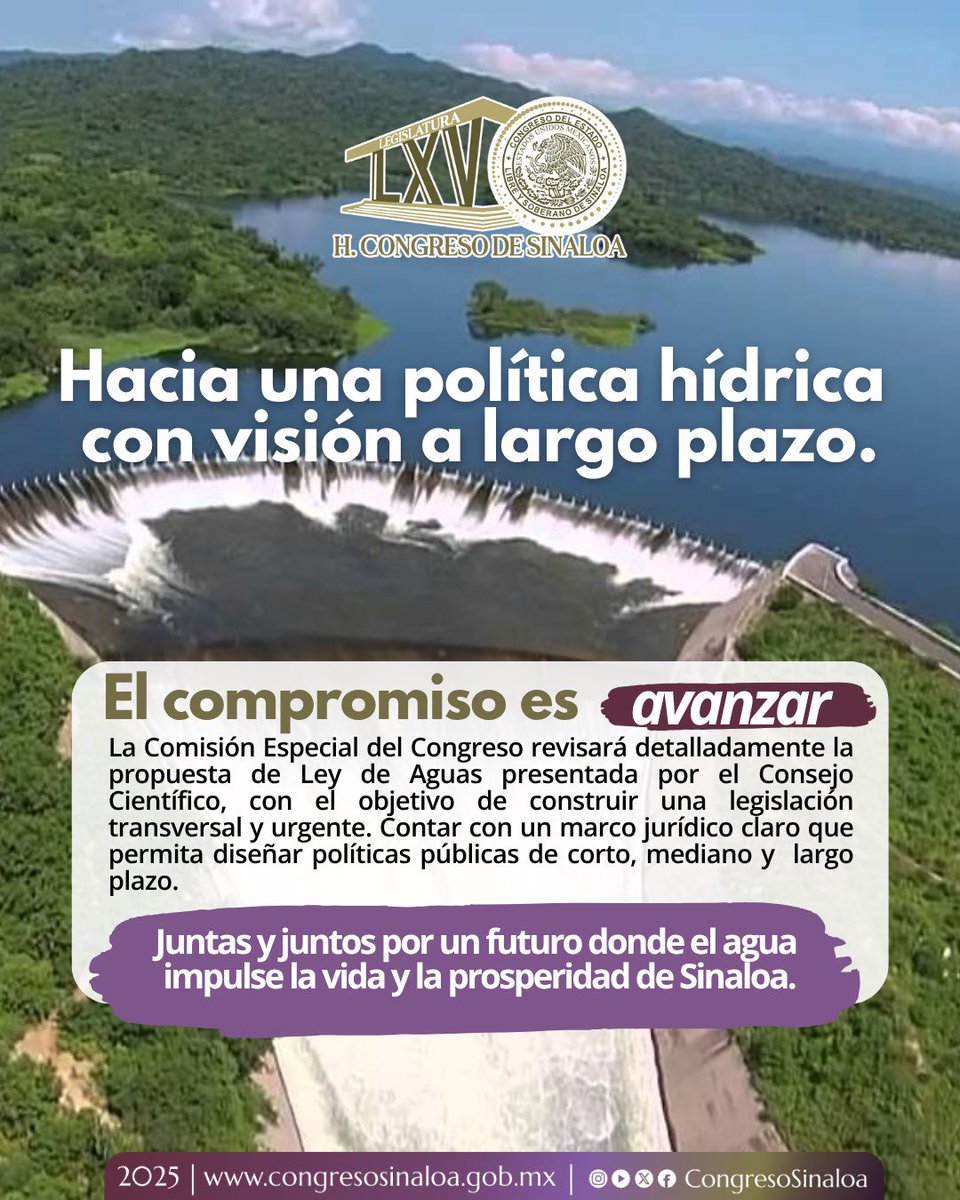 💧 El Congreso de Sinaloa recibe propuesta de nueva Ley de Aguas para enfrentar la crisis hídrica y garantizar seguridad en el uso del agua.
#65Legislatura