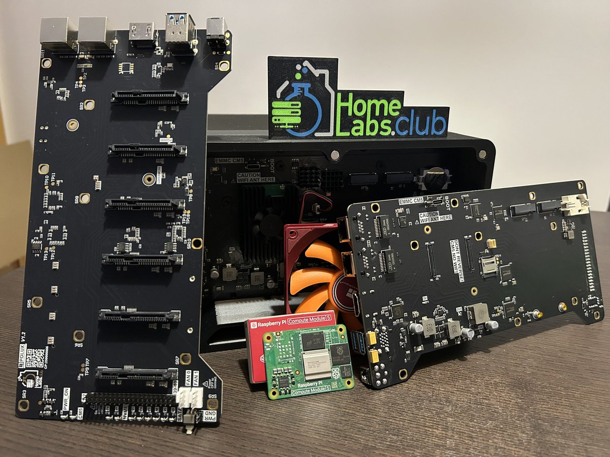 Homelabsclub's tweet image. Hey @geerlingguy! 

Built a CM5 NAS board (2.5G+1G NICs, dual NVMe, 6x HDD, 2x USB 3.0) and our community is going wild with 3D case designs.

Our office cat seems to think it&apos;s pretty cool too! 🐱

Want to get your hands on one to see its limits?
#Homelab #RaspberryPi #CM5