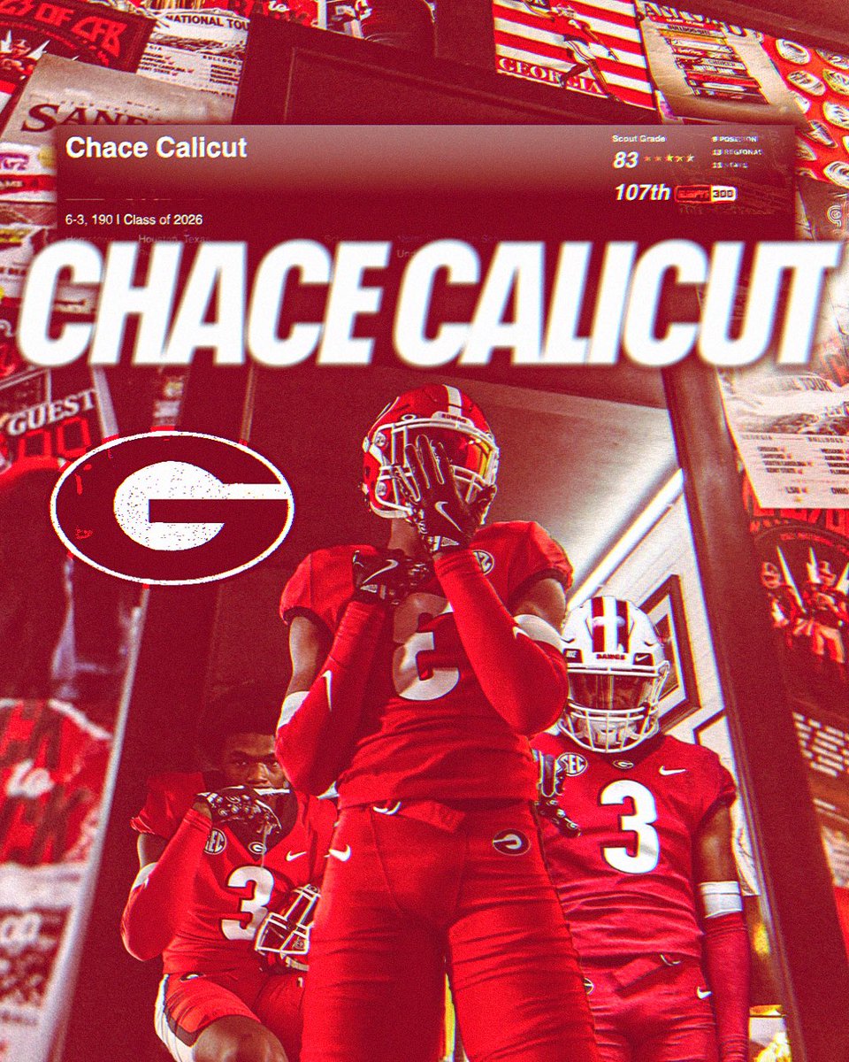 Billy Tucker (@theucreport) on Twitter photo Chace Calicut is a Dawg 🐶 <a href="/CalicutChace/">Chacedahbag</a>
Debuted in the ESPN 300 this week as a top 10 safety in the nation and now locks in his commitment with Georgia, who beat out Michigan and Texas. Chace Calicut is a Dawg 🐶 <a href="/CalicutChace/">Chacedahbag</a>
Debuted in the ESPN 300 this week as a top 10 safety in the nation and now locks in his commitment with Georgia, who beat out Michigan and Texas.