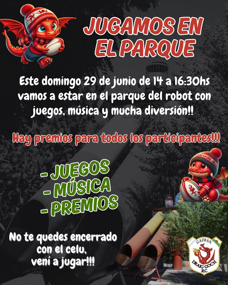 Este domingo los esperamos a todos en el parque del robot! Abrigate y veni a jugar! 🏉❤️💚