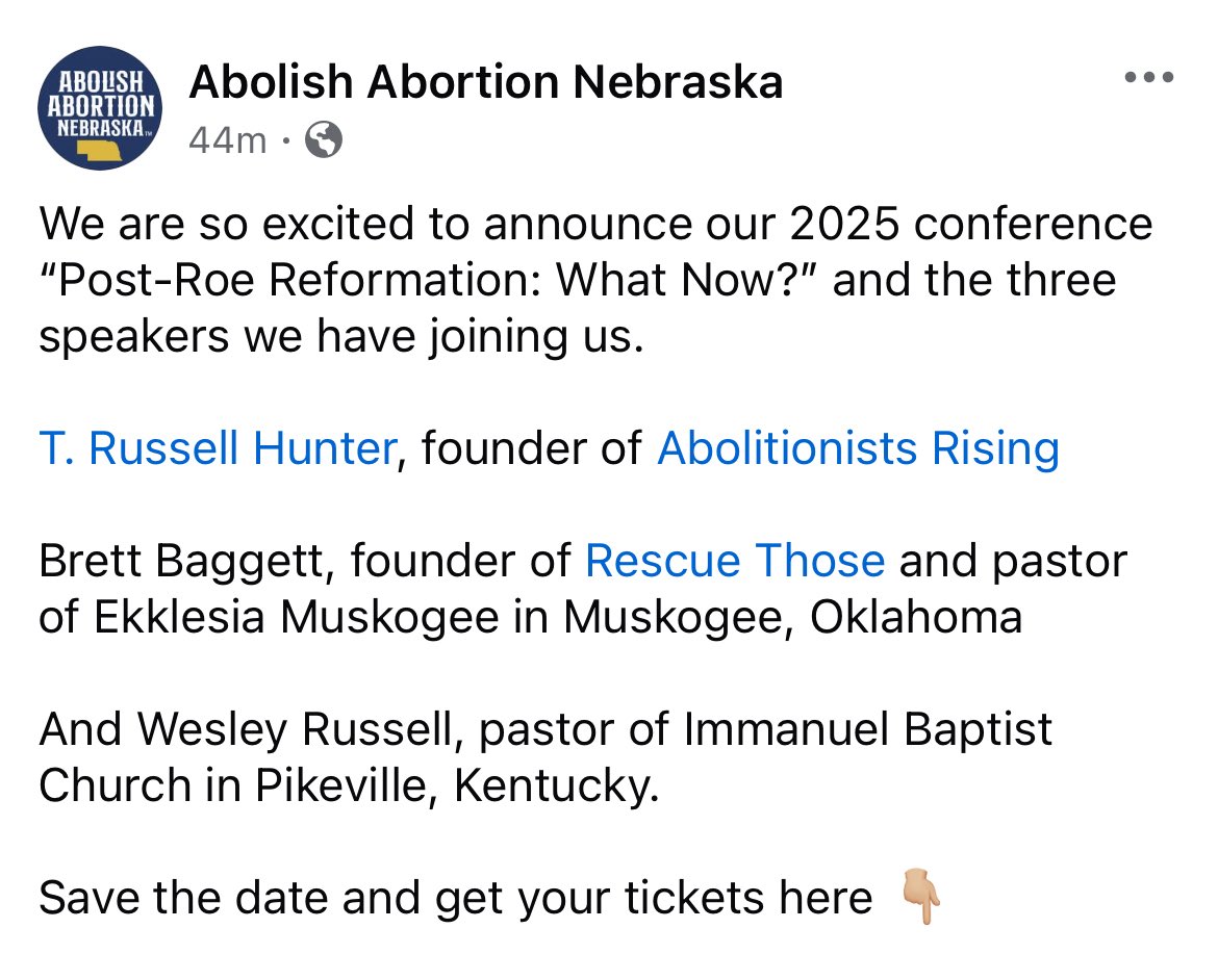 Join us in Nebraska in September!
Get your tickets here: abolishabortionne.ticketspice.com/post-roe-refor…