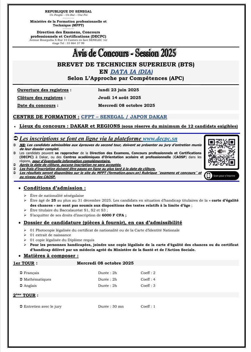 mouhamadane01's tweet image. Lancement appel à candidatures BTS Data & IA. Une excellente nouvelle ✨