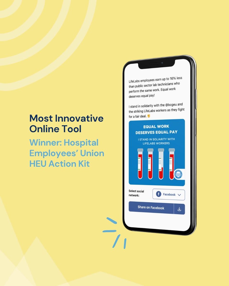 CanLabourMedia's tweet image. Congratulations to the Hospital Employees&apos; Union for winning this year&apos;s Most Innovative Online Tool Award with their HEU Action Kit!