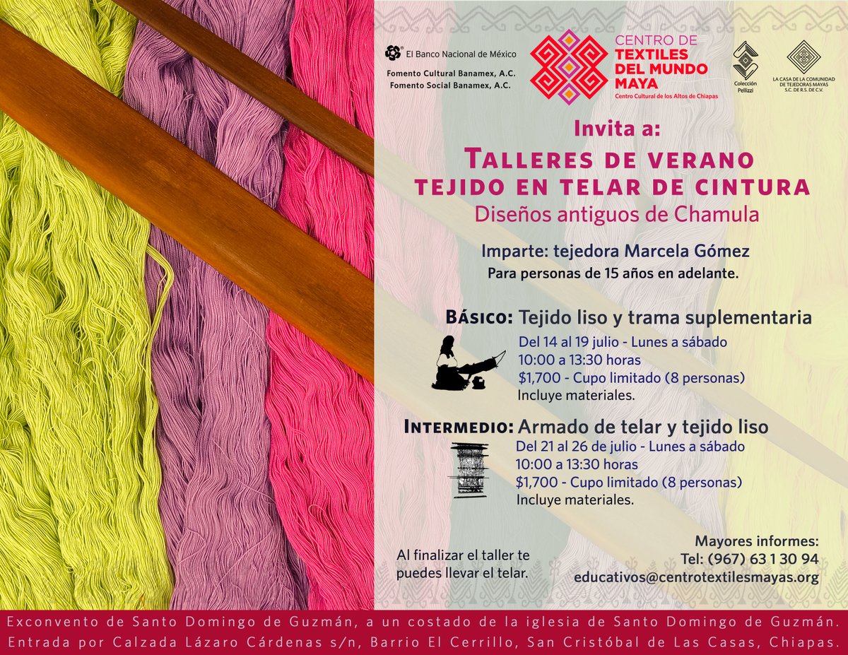 CentroTextiles's tweet photo. No te quedes fuera, cupo limitado. Comenzamos el taller básico y concluimos con el taller intermedio. Tejido en telar de cintura. Regístrate -> https://t.co/4rDCRt06wK https://t.co/t2m4k425pX