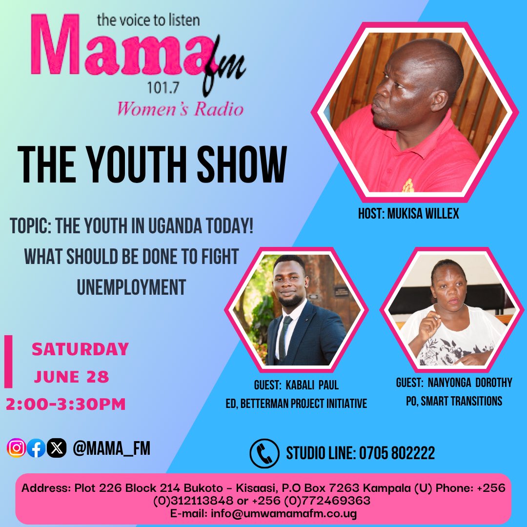 BetterManProject Initiative Kaw. Ug (@bettermpu) on Twitter photo Don’t miss as our Executive Director is hosted on <a href="/mama_fm1017/">Mama Fm 101.7</a> to discuss issues affect in the youths in Uganda.
#BetterManProjectUg
<a href="/CRVPF1/">Children's Rights and Violence Prevention Fund</a> <a href="/KisekkaPatu/">ChiseQa 👑</a> <a href="/carthyapah/">CApalat</a> <a href="/paul_kabali/">kabali paul</a> <a href="/Smayombwe/">Mayombwe Steven</a> <a href="/EasyGuy256/">Patrick T👑</a> <a href="/byamukamaalozi4/">Byamukama Alozious</a> <a href="/AUYouthProgram/">African Union Youth Program</a> <a href="/powertoyouthug/">PowerToYouthUg</a> Don’t miss as our Executive Director is hosted on <a href="/mama_fm1017/">Mama Fm 101.7</a> to discuss issues affect in the youths in Uganda.
#BetterManProjectUg
<a href="/CRVPF1/">Children's Rights and Violence Prevention Fund</a> <a href="/KisekkaPatu/">ChiseQa 👑</a> <a href="/carthyapah/">CApalat</a> <a href="/paul_kabali/">kabali paul</a> <a href="/Smayombwe/">Mayombwe Steven</a> <a href="/EasyGuy256/">Patrick T👑</a> <a href="/byamukamaalozi4/">Byamukama Alozious</a> <a href="/AUYouthProgram/">African Union Youth Program</a> <a href="/powertoyouthug/">PowerToYouthUg</a>