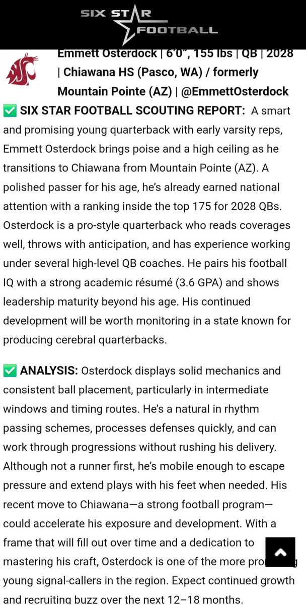 Thank you for the write up <a href="/sixstarfootball/">Six Star Football | PLUS+</a> 
<a href="/WSUCougarFB/">Washington State Football</a> <a href="/JUSTCHILLY/">Just Chilly</a> <a href="/PlayBookAthlete/">PLAYBOOK ATHLETE</a> <a href="/qbcoach_evan/">qbcoach_evan</a> <a href="/NickFarman55/">Nick Farman M.S.</a> <a href="/NW_Spotlight/">NW SPOTLIGHT ATH'S</a> <a href="/CoachSBOND/">Coach Bond</a> <a href="/chiawanafb/">Chiawana Football</a>