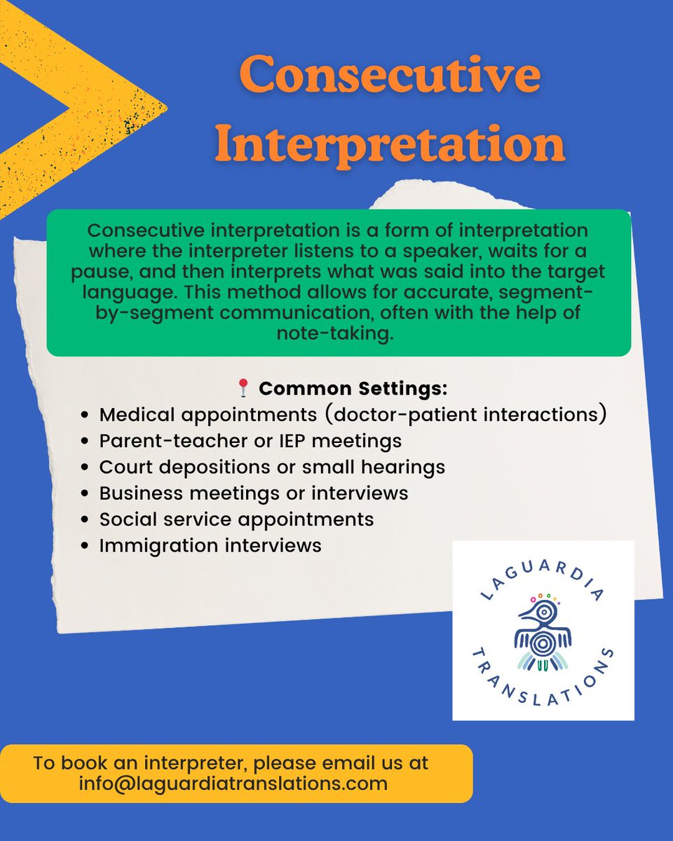 LaguardiaLang's tweet image. 🗣️ We offer Consecutive Interpretation — the most common and trusted method for everyday communication.

We’re here to help you communicate with confidence.

#ConsecutiveInterpretation #LanguageAccess #InterpreterServices #laguardiatranslations