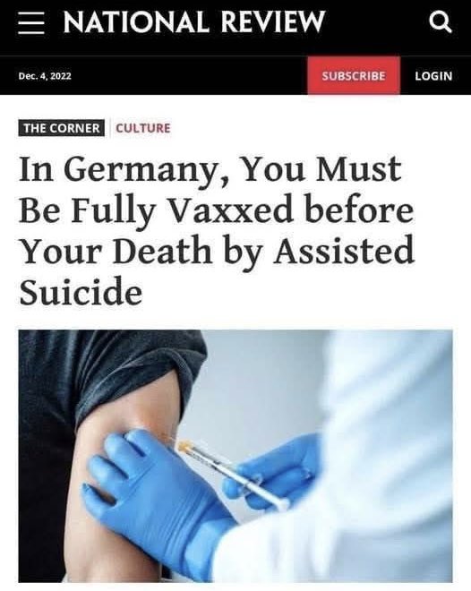 The absolute Irony. 
Being full Vaccinated IS assisted suicide 🤷🏼‍♀️