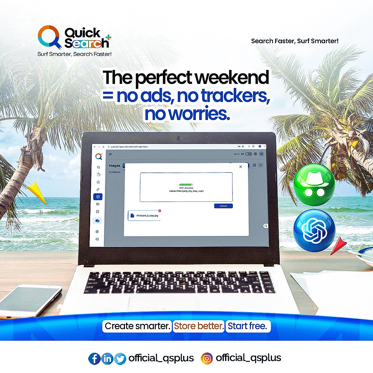 Official_QSPlus's tweet photo. 🌴 The perfect weekend = no ads, no trackers, no worries.
Just you, the beach (or couch), and your browser not watching your every move.
🕶 Turn on incognito. For real this time.
With QuickSearchPlus, privacy isn’t a mode — it’s the default.
#QuickSearchPlus #WeekendVibes https://t.co/CbRXR2cSeB