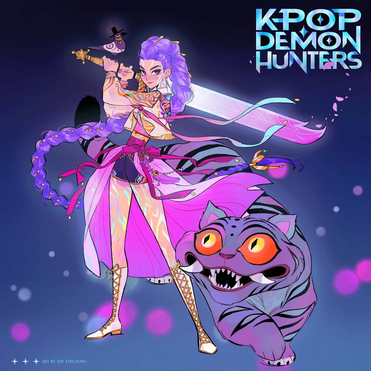 Kiddo_hah's tweet image. #kpopdemonhunter another pin design for @WitchXingStudio Girl with sword series Rumi✨✨✨