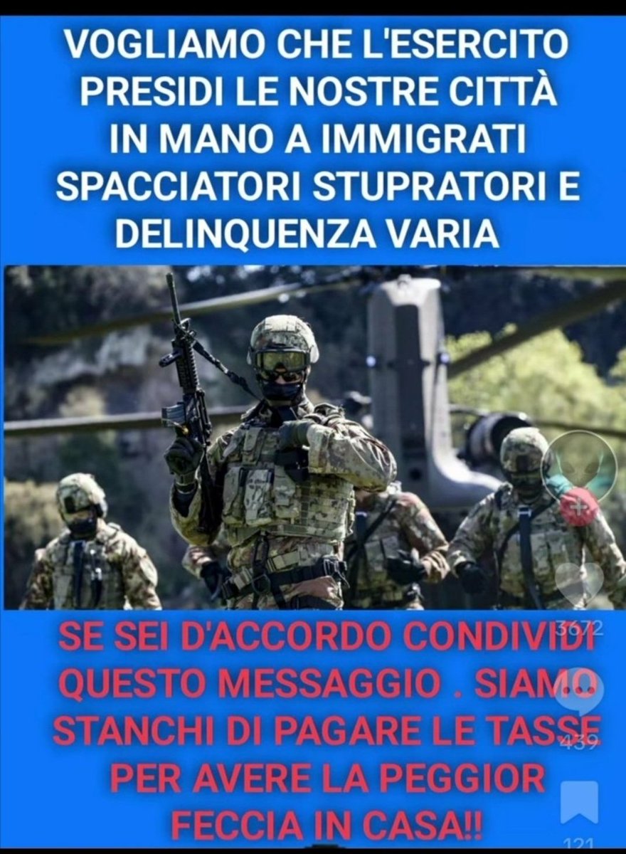 Le violenze quotidiane porteranno a convincerci che bisogna difendersi da soli. E quel giorno non voglio sentire i c@zzoni progressivi e gli alti tromboni istituzionali lamentarsi se la gente diventerà violenta contro i violentatori, i rapinatori e chi ha consegnato loro il Paese