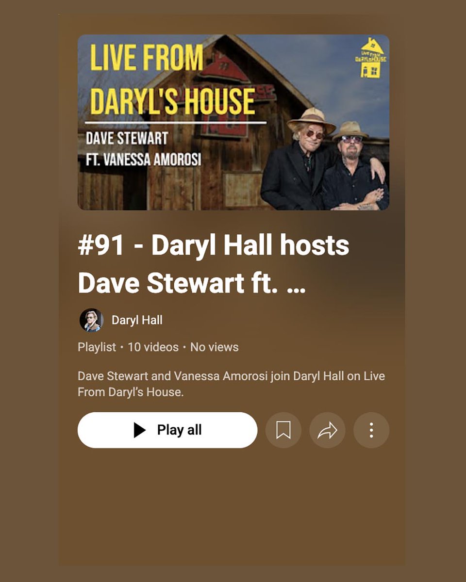 OUT TODAY! You can now watch the NEW LIVE FROM DARYL'S HOUSE with guest DAVE STEWART! On Daryl's YouTube Channel:  youtube.pulse.ly/cpacf5kgvu