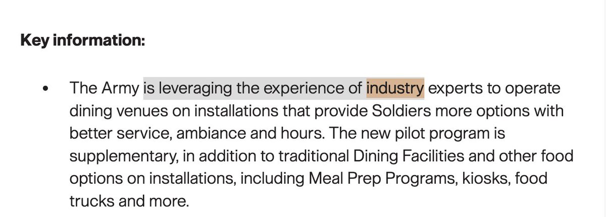 The Army on X: "This isn't privatization."  

The Army on the fact sheet it wrote and linked in this post: "The Army is leveraging the experience of industry."