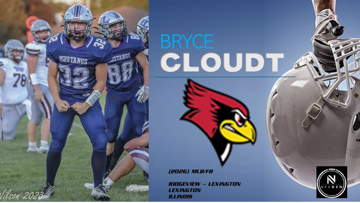 Keith Smilie (@nexgenscouting) on Twitter photo ✖️Saturday
📌Illinois State <a href="/RedbirdFB/">Illinois State Football</a>
✅2026 LB/FB Bryce Cloudt <a href="/bryce_cloudt24/">Bryce Cloudt</a>
Ridgeview-Lexington <a href="/RidgeLexFball/">Ridgeview Lexington Football</a>
Lexington (IL) ✖️Saturday
📌Illinois State <a href="/RedbirdFB/">Illinois State Football</a>
✅2026 LB/FB Bryce Cloudt <a href="/bryce_cloudt24/">Bryce Cloudt</a>
Ridgeview-Lexington <a href="/RidgeLexFball/">Ridgeview Lexington Football</a>
Lexington (IL)
