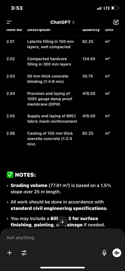 Hi_This_Gabriel's tweet image. Will AI take Quantity Surveyors Jobs???
I used ChatGPT to prepare a takeoff list calculation and the BOQ
All I just needed to do was know what items I should work on, How's it done and I guided it
Embrace AI in your work as a Friend or Learn a New Skill