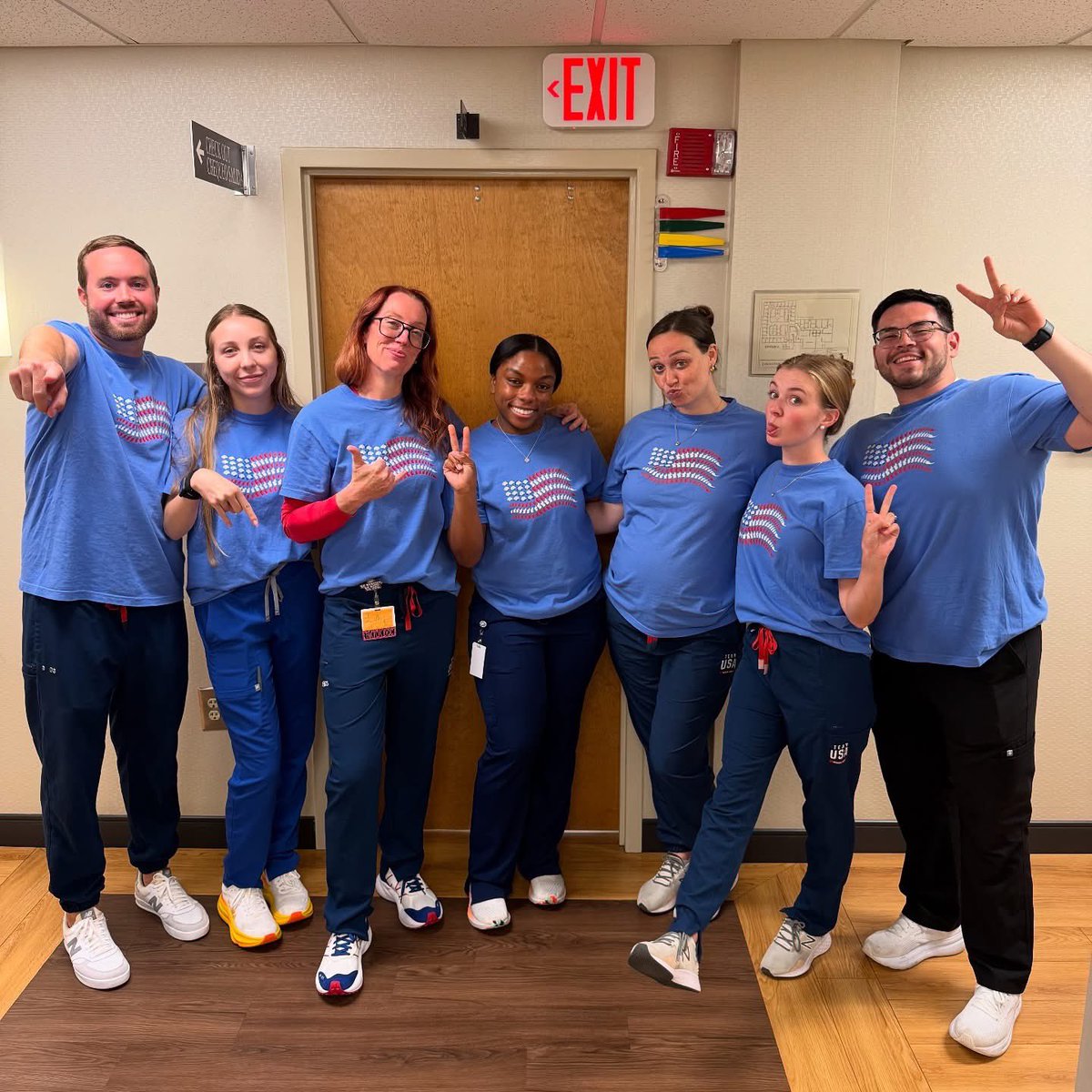 United by brains, spines, and a whole lot of teamwork 🇺🇸🧠🩻. It takes a village to run a practice — and I couldn’t do it without this amazing crew. We’re matching to kicking off the holiday week repping our stars, stripes, &amp; synapses neuro style flag shirts in style! #dreamteam