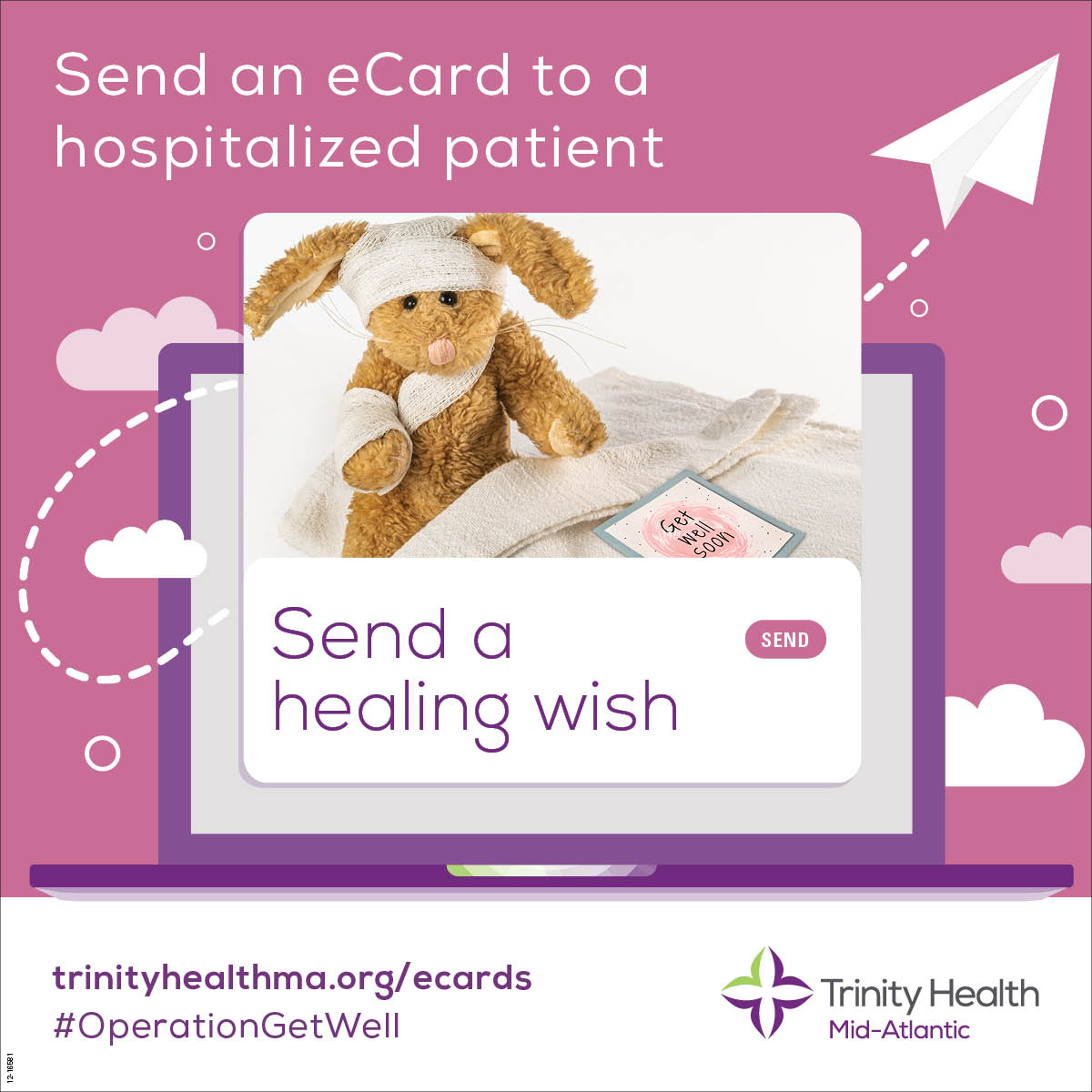 Being a hospital patient isn't easy. And sometimes you can’t visit. So send a greeting card. Just select a design on our website, write a note and submit. It will be delivered to your loved one by the next business day. #OperationGetWell trinityhealthma.org/ecards