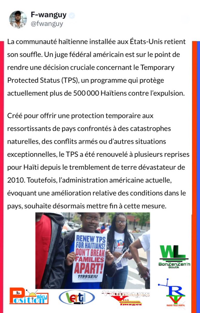 fwanguy's tweet photo. TPS : Plus de 500 000 Haïtiens menacés d'expulsion aux
États-Unis https://t.co/mbp7pXnGfJ