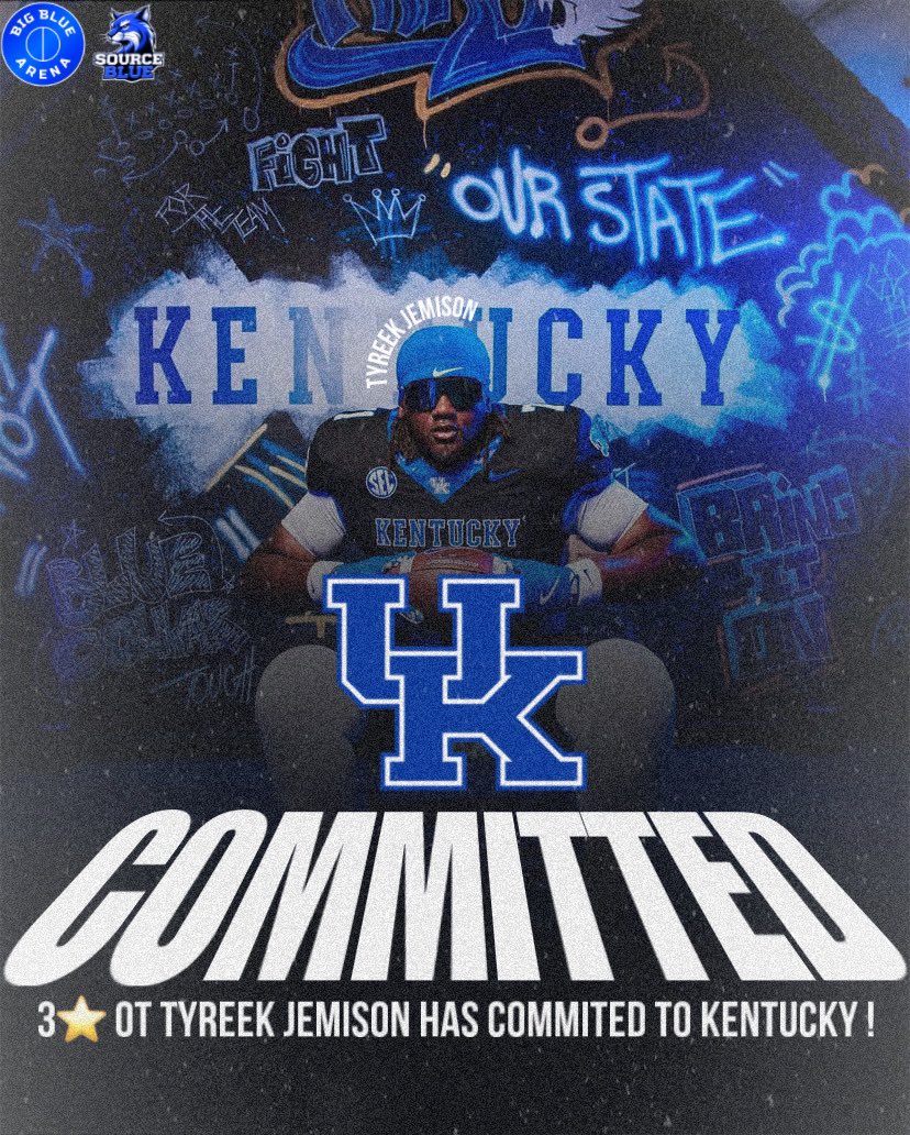 kamdynbbn's tweet image. BREAKING: 3⭐️ OT Tyreek Jemison has committed to Kentucky!!! #BBN
Mark Stoops adds more talent to the 2026 teams. 🔥