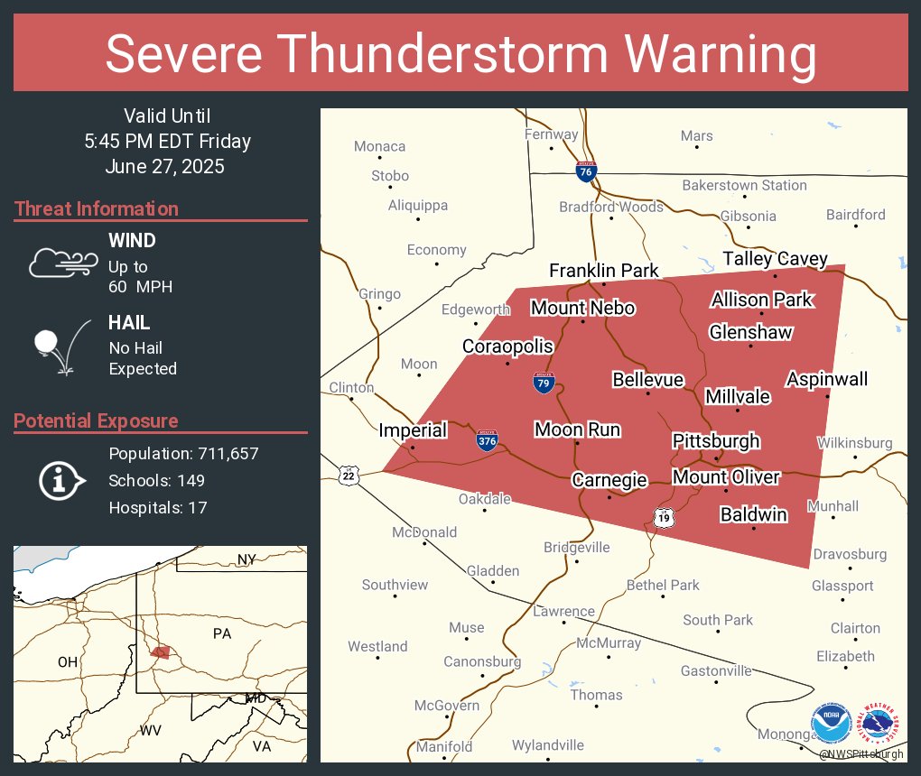Severe Thunderstorm Warning including Pittsburgh PA, Allison Park PA and  Baldwin PA until 5:45 PM EDT