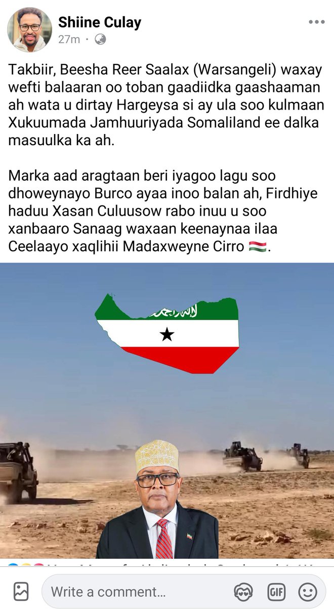 Breaking News:

Saldanada Warsangeli fadhiga halooga kaco, si wayna haloo soo dhaweeyo, waa muwaadiin Somalilander ah, wadankana taariikh balaadhan bay ku leeyihiin, waxay ka mid ahaayeen, nabada Somaliland dadkii qaybta ku lahaa 1991.