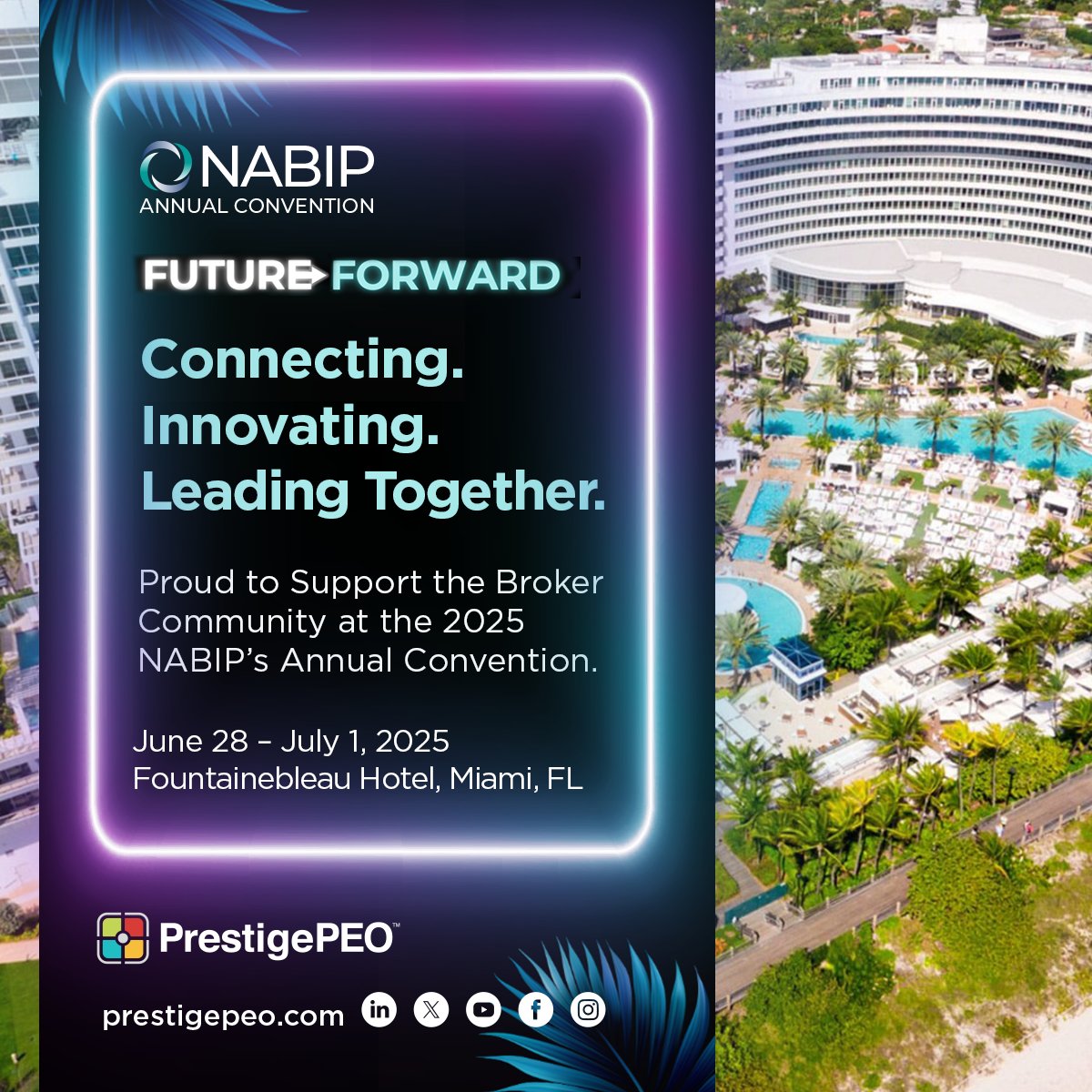 PrestigePEO's tweet image. We’re headed to #NABIP2025 in Miami!
Stop by Booth 224 to meet Brian Dolan & Tom Flavin to see how PrestigePEO supports brokers with game-changing HR & benefits solutions.
Let’s connect June 28–July 1!
@nabip
#EmployeeBenefits #HRSupport