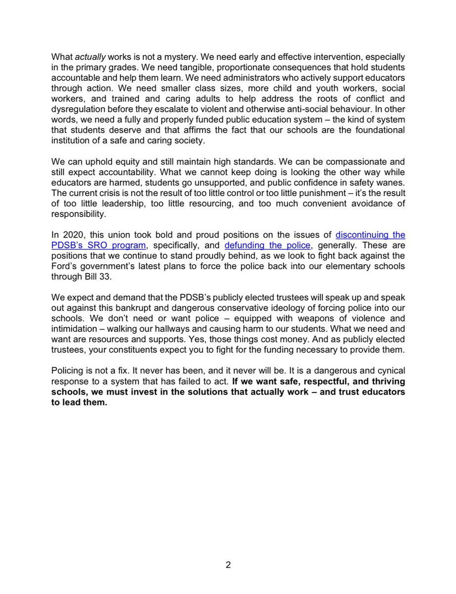 PETL Statement on the Ford Government’s Plans to Re-Instate Dangerous &amp; Harmful SRO Programs Through Bill 33

The policing of our students isn’t the answer. We must invest in the solutions that actually work – &amp; trust educators to lead them.

#ETFO #OntEd #OnLab
