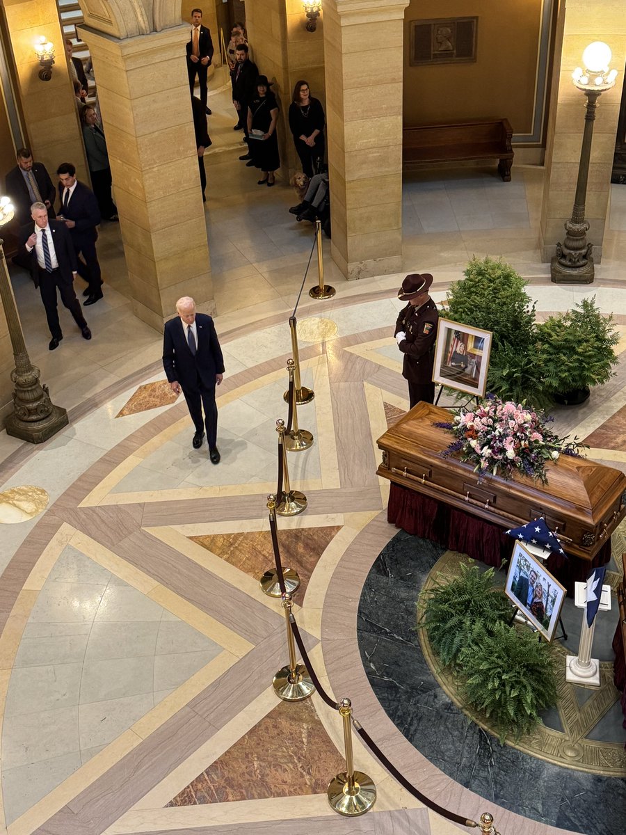 xanderosier's tweet image. Joe Biden pays his respects to the Hortmans as they lie in state in the Minnesota Capitol rotunda