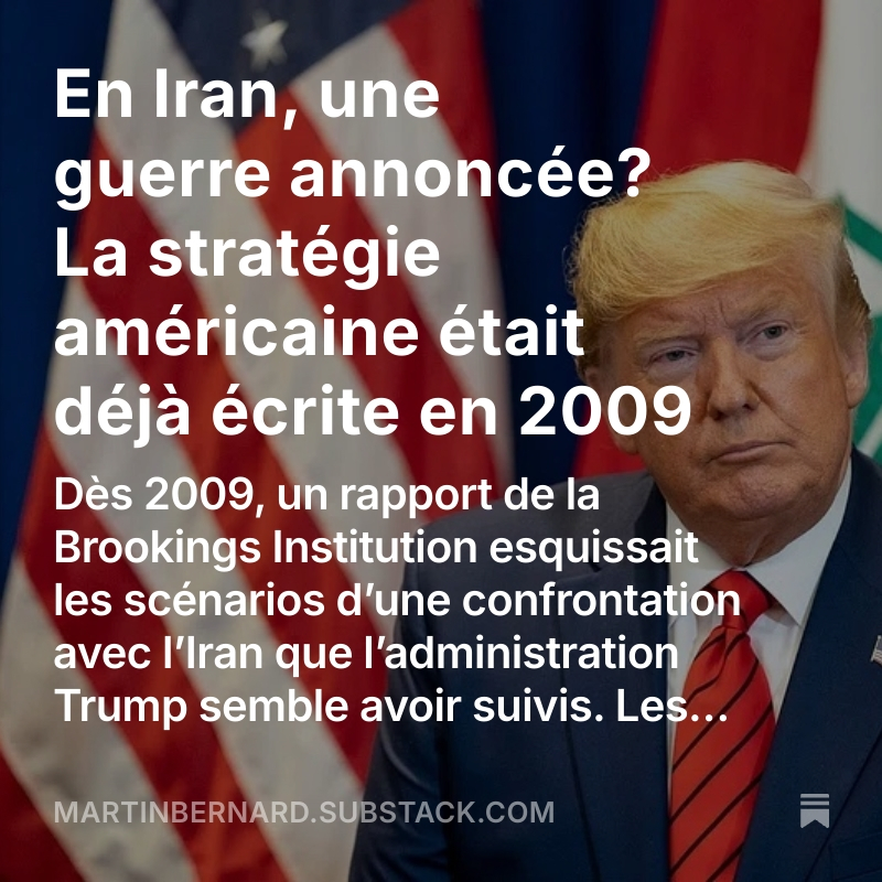 Antithese_Media's tweet image. 🔎 Et si la guerre en Iran n’était pas une réaction improvisée… mais l’exécution d’un plan pensé depuis 2009 ?
En juin 2009, un rapport de la Brookings Institution – "Which Path to Persia?" – détaillait les scénarios possibles pour contenir ou renverser le régime iranien.…
