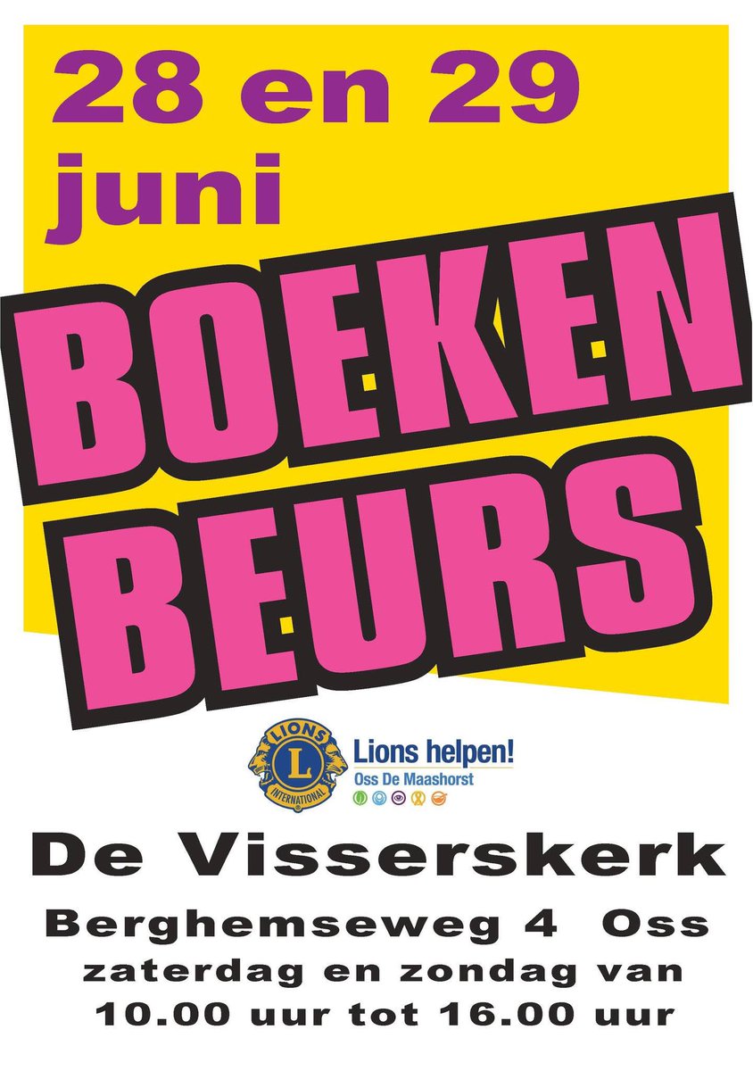 Dit weekend is het weer Boekenbeurs in Oss.
Zaterdag 28 en zondag 19 juni van 10:00 tot 16:00 uur in de Visserskerk in Oss!
