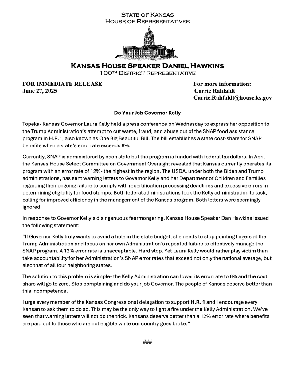Do You Job Governor Kelly! 

Read my full statement ⬇️

#ksleg