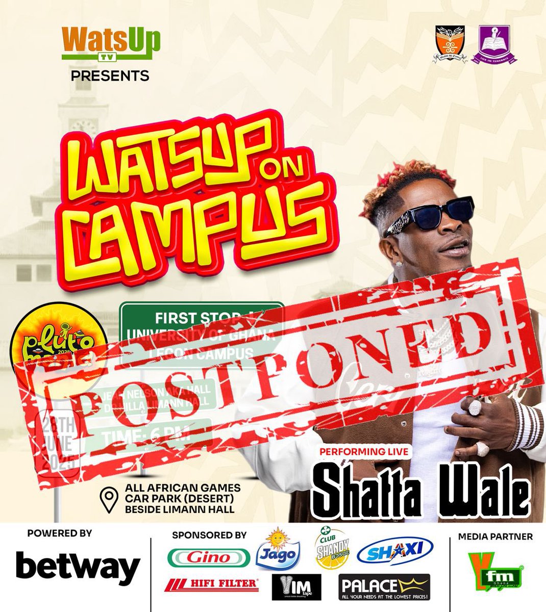 yo_badman's tweet image. Important Announcement 📢 Shatta Wale’s upcoming show has been officially postponed. New date will be communicated soon. Stay tuned and thank you for your support! 🙏💥 #ShattaWale #SMFamily #EventUpdate&quot;