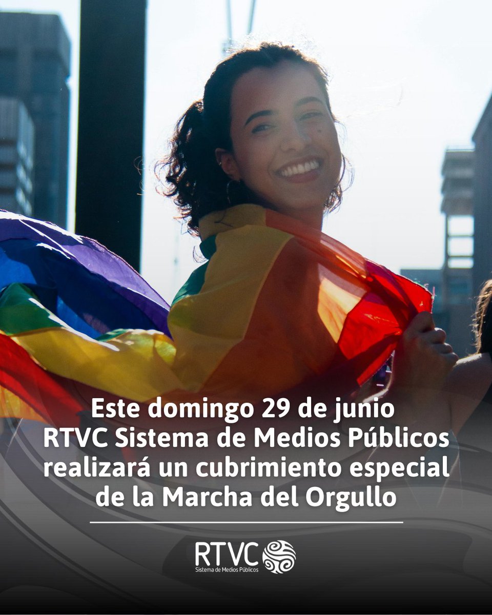 🏳️‍🌈 Este domingo, RTVC Sistema de Medios Públicos acompañará la Marcha del Orgullo. 

Estaremos presentes para visibilizar esta manifestación ciudadana por la diversidad, la inclusión y el respeto a los derechos humanos 🌈.