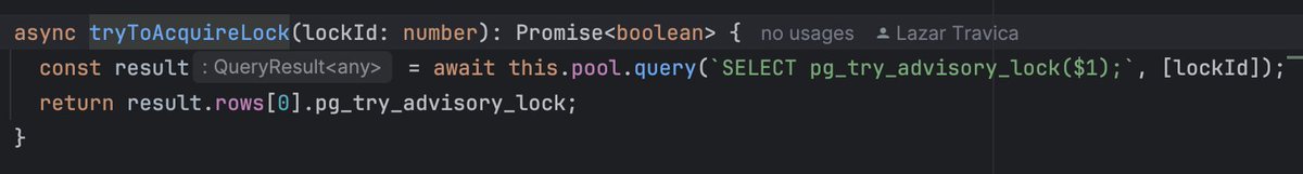 lazartravica's tweet image. First part of series of my #postgres appreciation posts.

Why ZooKeeper or Consul, or whatever if you can use Postgres as a distributed lock?

And if your pg cluster goes down, there&apos;s a bigger problem than your job scheduling.